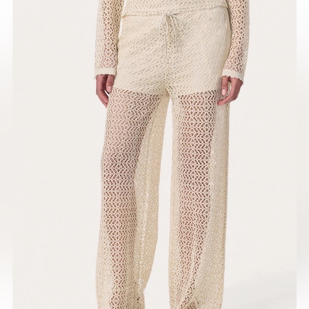 NWT $278 Rag & Bone Cream Crochet Wide Leg Pants Liv  Mesh Turtledove Size XS - Picture 9 of 14